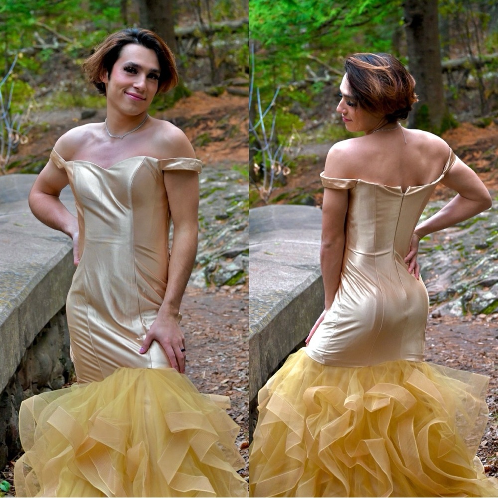 Strapless Gold and Cream Evening Gown